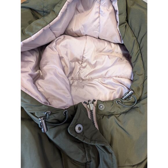 Reebok Reversable Parka Coat Wm 2X Puffer Hooded Cinch Waist Winter Olive Pink - Picture 13 of 15